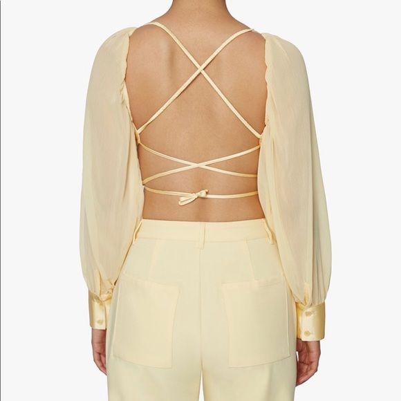 Cute cropped puff sleeve satin blouse - Picture 4 of 5